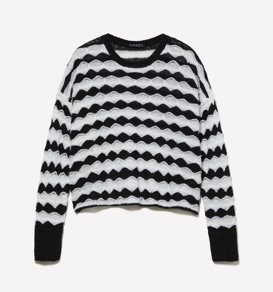 Cropped sweater with black and white lurex - girls' knitwear - Black | Sisley Young image number 1